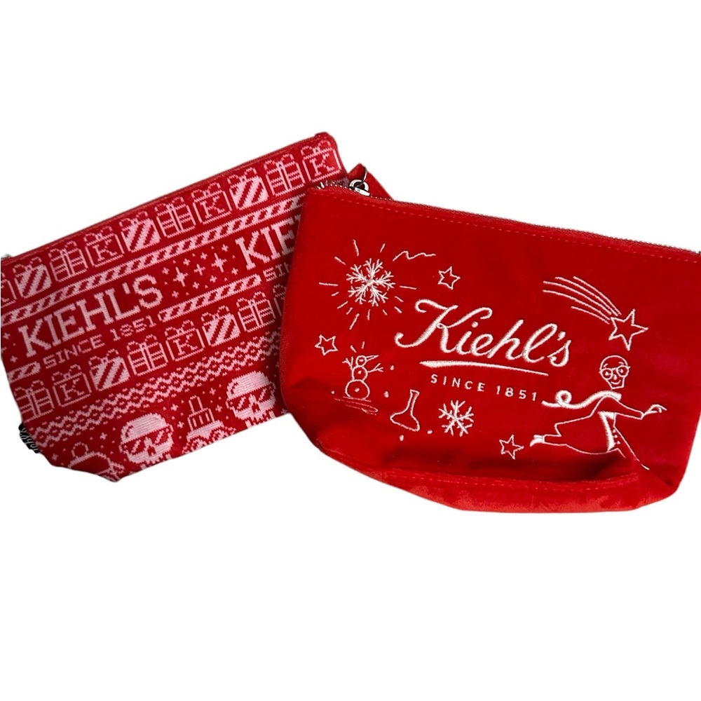 Kiehl’s Red Christmas Makeup Bags Lot of 2 NWOT
